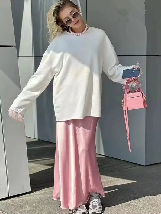 חצאית מידי סאטן מותן אלסטית